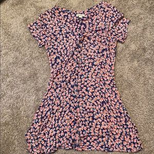Rose print button down skater dress